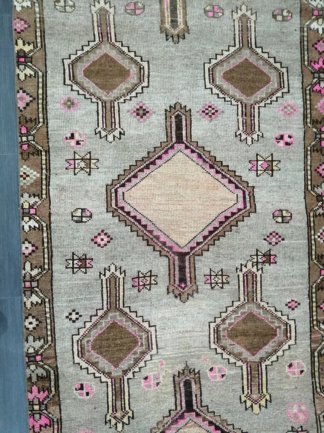 Beige Turkish Runner Rug 3' 10" x 10' 5" Hand-Knotted close-up