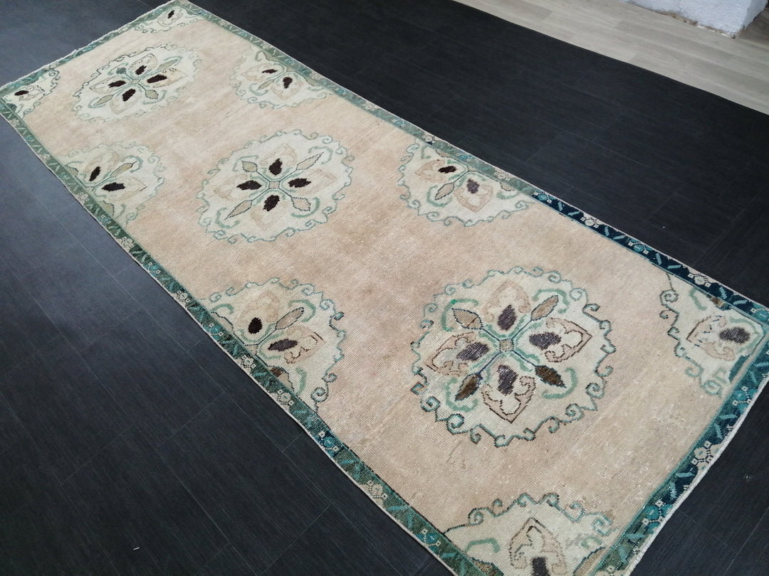 Pink Turkish Runner Rug 3' 10" x 11' 4" Hand-Knotted reverse