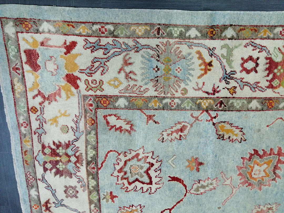Beige Turkish Runner Rug 9' 4" x 12' 10" Hand-Knotted field