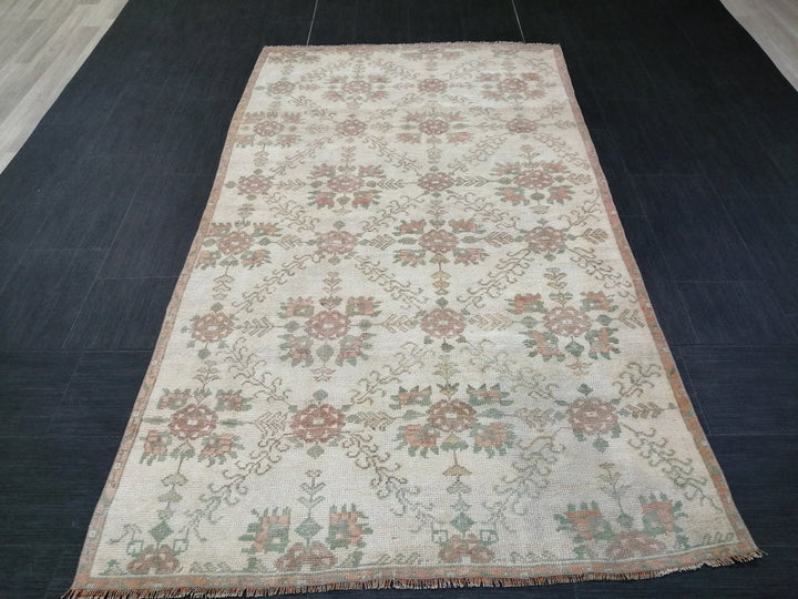 Beige Turkish Runner Rug 4' 3" x 7' 7" Hand-Knotted reverse