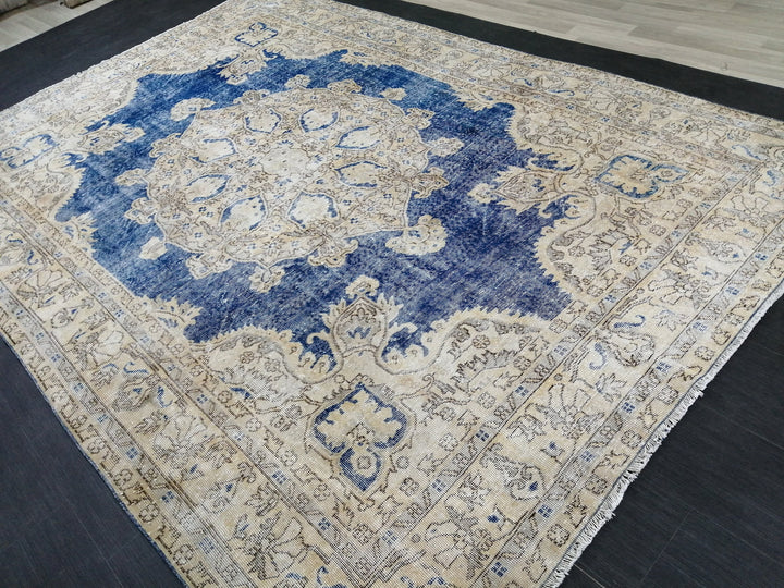 Blue Turkish Runner Rug 7' 7" x 11' 2" Hand-Knotted | No. WR80301