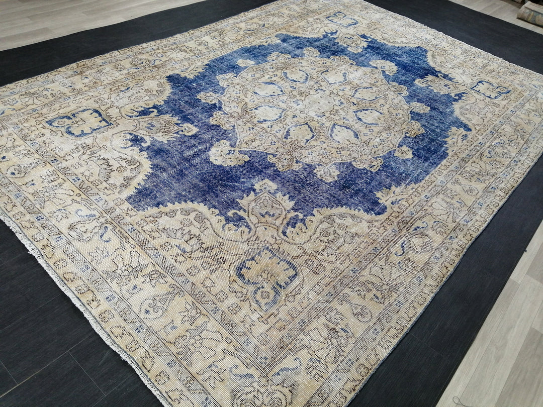 Blue Turkish Runner Rug 7' 7" x 11' 2" Hand-Knotted | No. WR80301