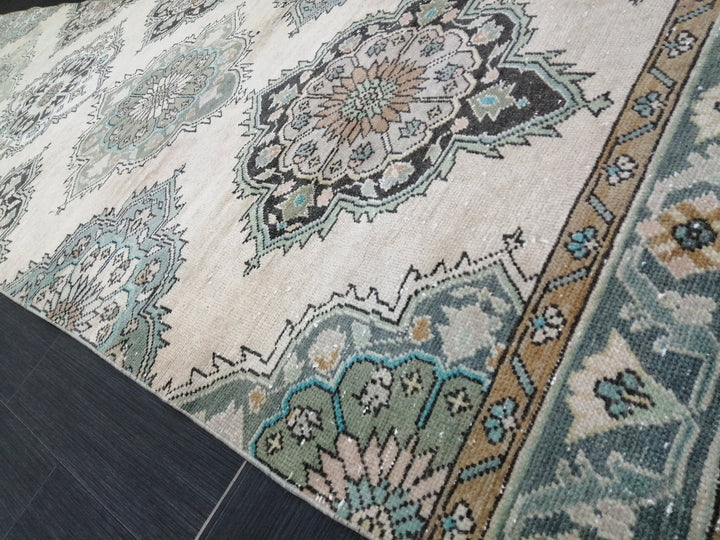 Beige Turkish Runner Rug 3' 6" x 12' 10" Hand-Knotted reverse