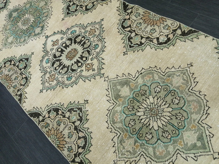 Beige Turkish Runner Rug 3' 6" x 12' 10" Hand-Knotted pattern