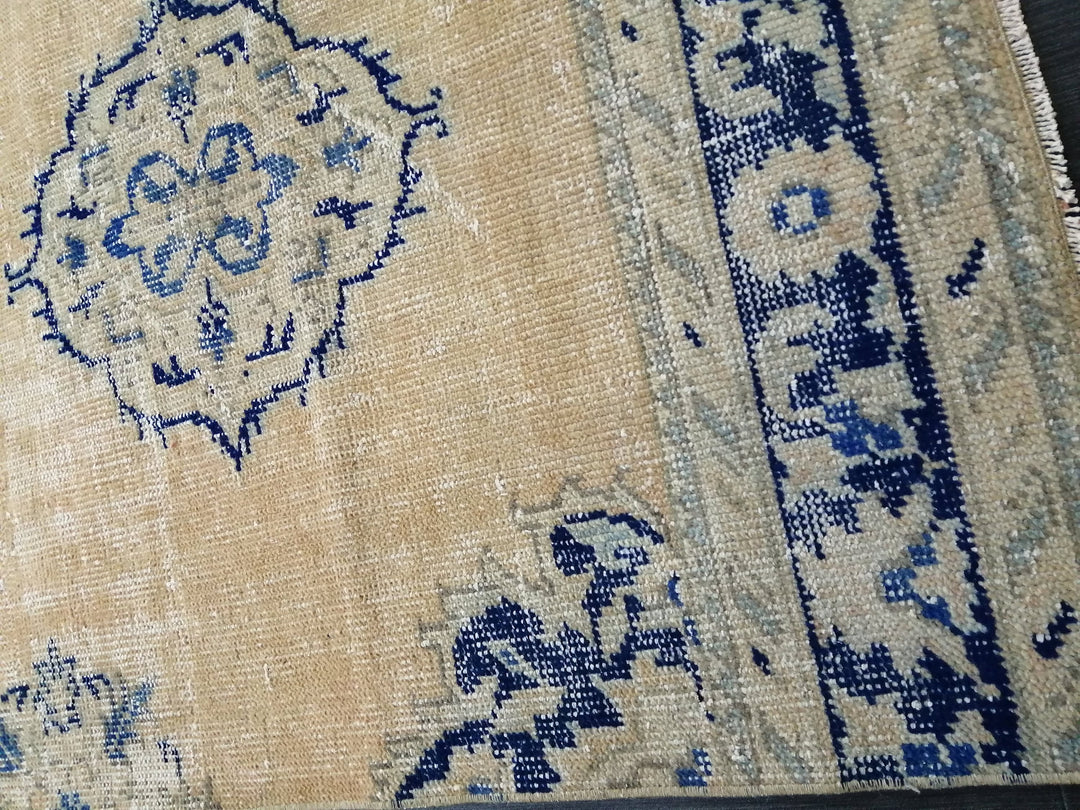 Blue Turkish Runner Rug 3' 2" x 12' Hand-Knotted | No. WR89155