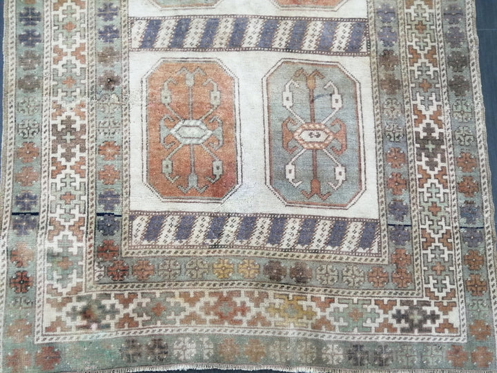 Beige Turkish Runner Rug 3' 11" x 7' 3" Hand-Knotted close-up