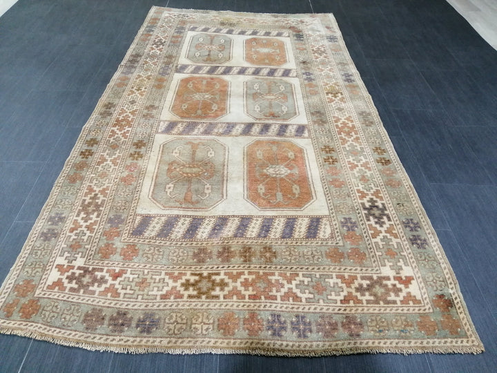 Beige Turkish Runner Rug 3' 11" x 7' 3" Hand-Knotted border