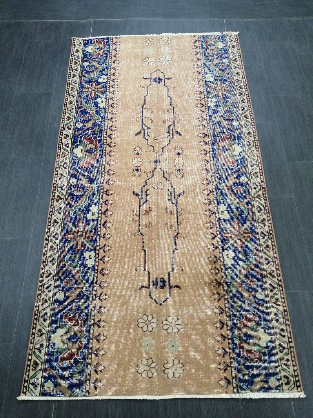 Blue Turkish Runner Rug 3' 9" x 7' 3" Hand-Knotted | No. WR42000