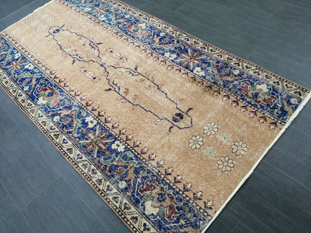 Blue Turkish Runner Rug 3' 9" x 7' 3" Hand-Knotted | No. WR42000