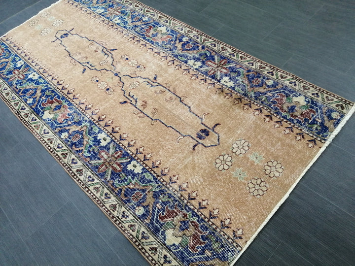 Blue Turkish Runner Rug 3' 9" x 7' 3" Hand-Knotted | No. WR42000