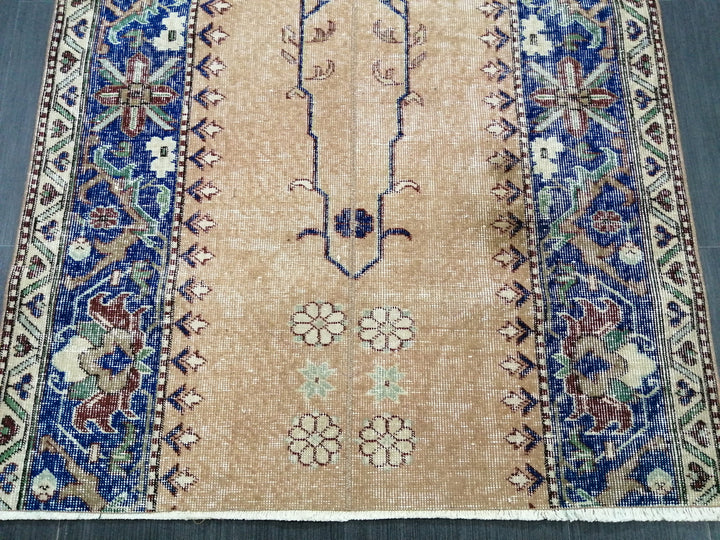 Blue Turkish Runner Rug 3' 9" x 7' 3" Hand-Knotted | No. WR42000