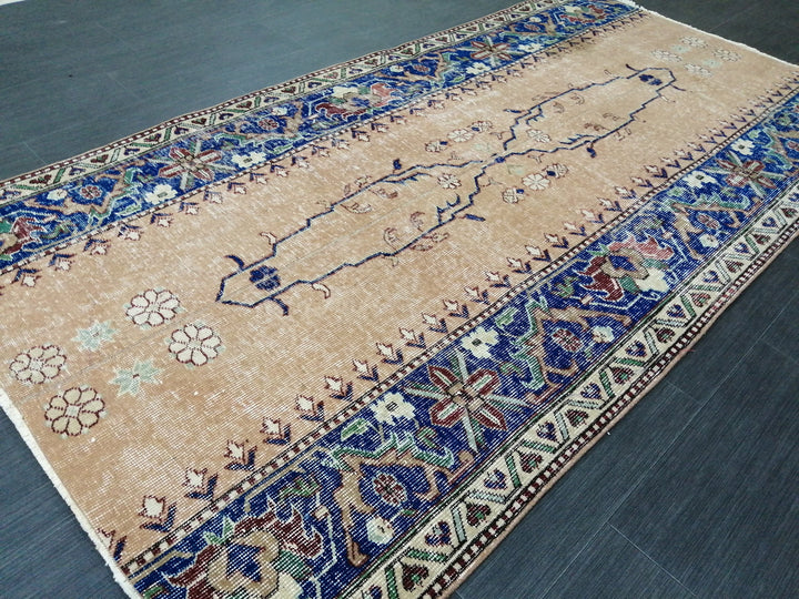 Blue Turkish Runner Rug 3' 9" x 7' 3" Hand-Knotted | No. WR42000