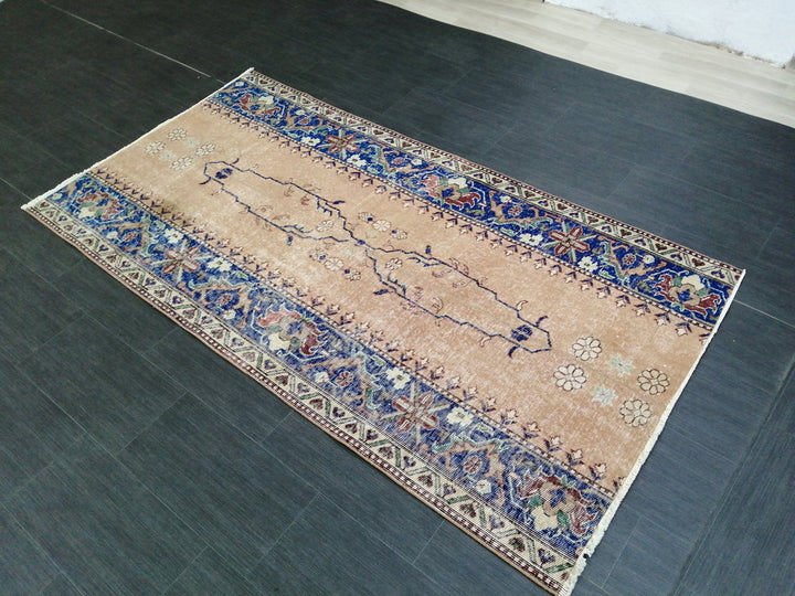 Blue Turkish Runner Rug 3' 9" x 7' 3" Hand-Knotted | No. WR42000