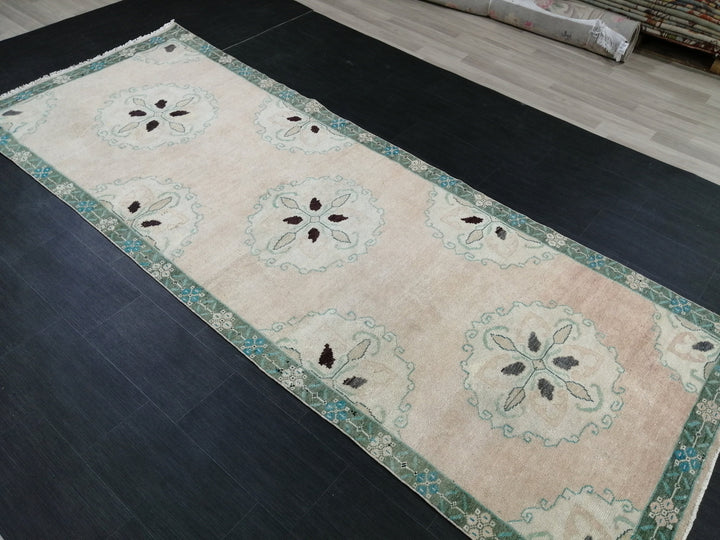 Beige Turkish Runner Rug 4' 2" x 11' 3" Hand-Knotted close-up