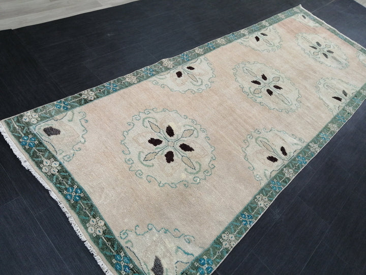 Beige Turkish Runner Rug 4' 2" x 11' 3" Hand-Knotted