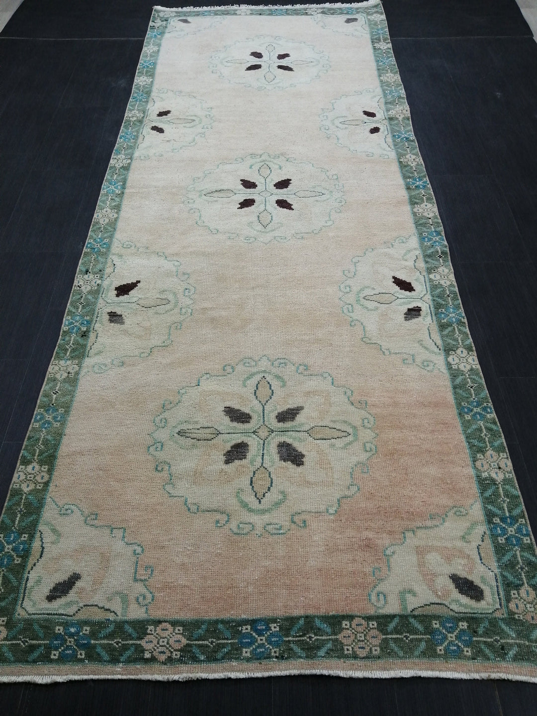 Beige Turkish Runner Rug 4' 2" x 11' 3" Hand-Knotted detail