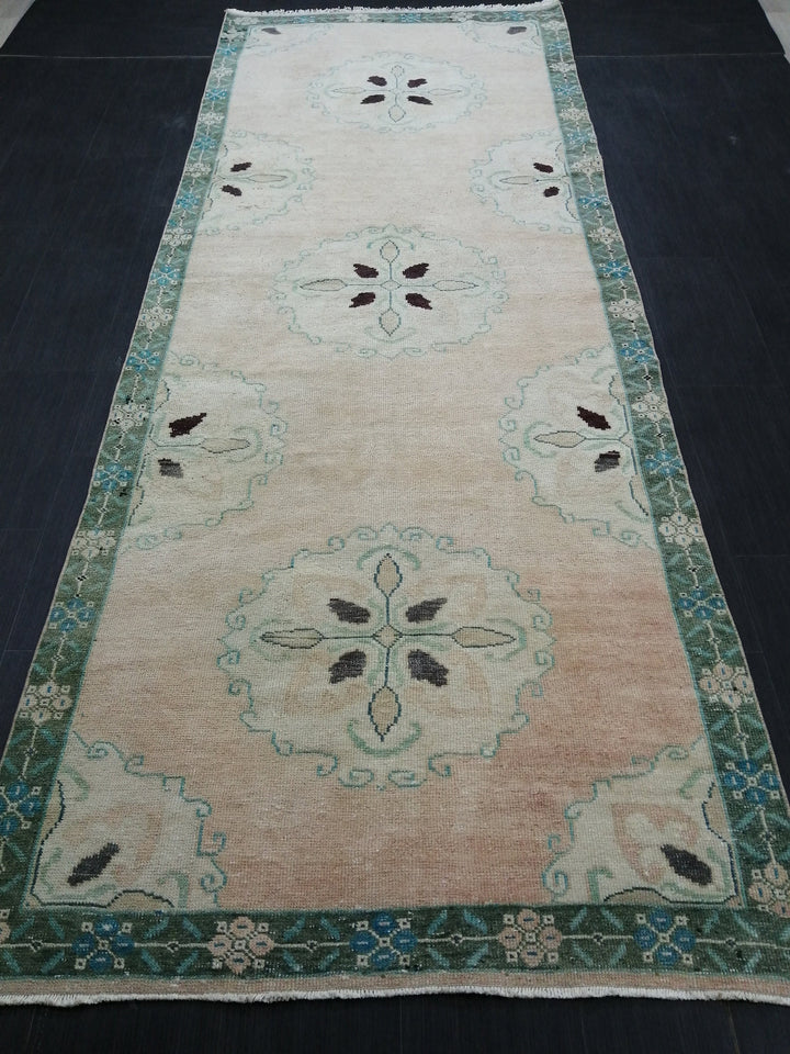 Beige Turkish Runner Rug 4' 2" x 11' 3" Hand-Knotted detail