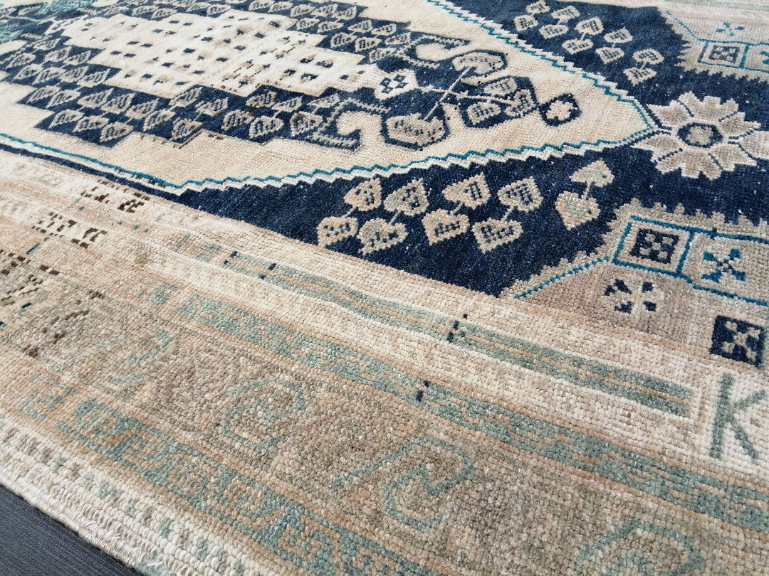 Beige Turkish Runner Rug 3' 6" x 6' 9" Hand-Knotted reverse