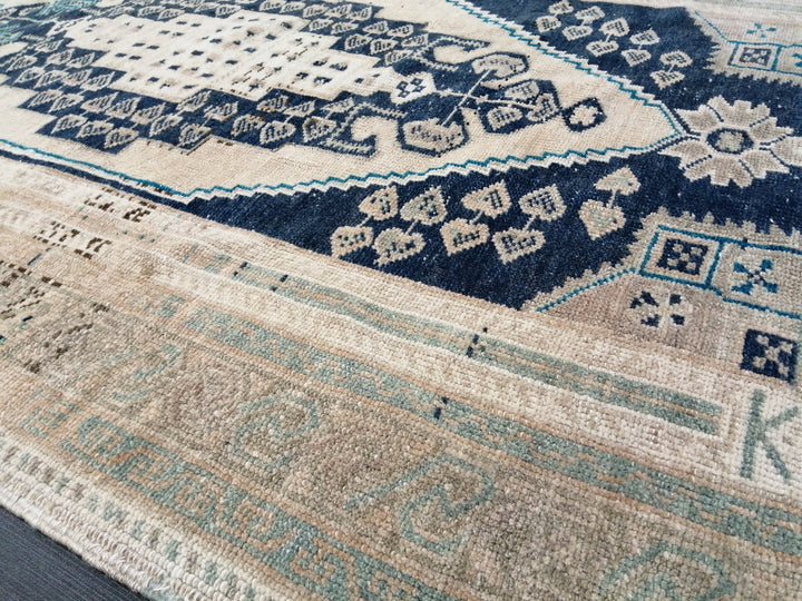 Beige Turkish Runner Rug 3' 6" x 6' 9" Hand-Knotted reverse
