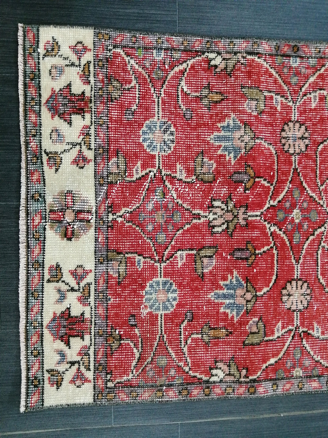 Beige Turkish Runner Rug 2' 6" x 6' 4" Hand-Knotted field