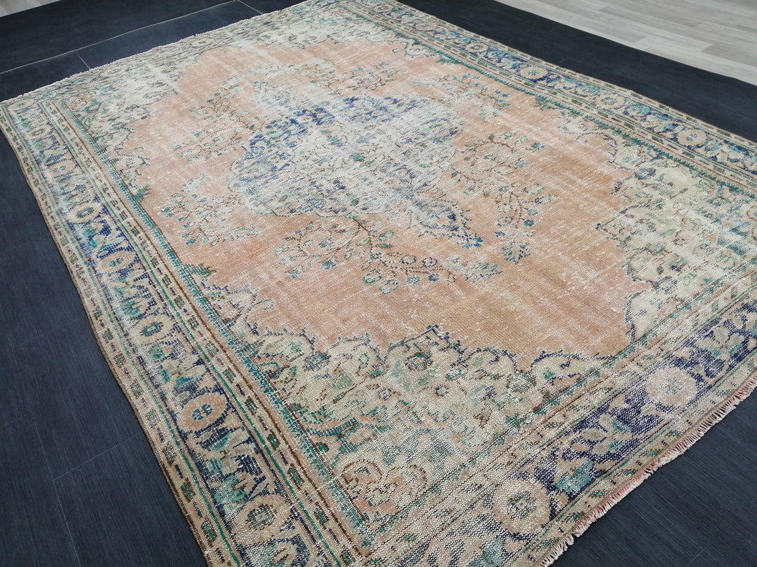 Beige Turkish Runner Rug 6' 9" x 9' 9" Hand-Knotted
