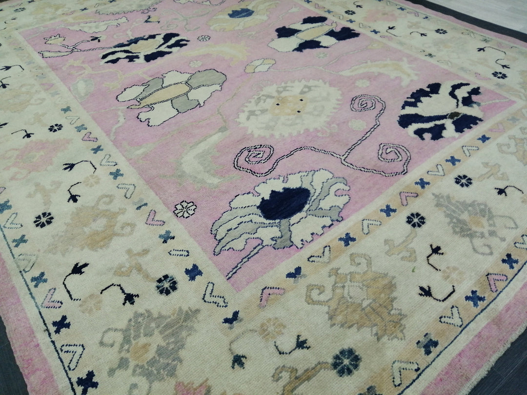 Beige Turkish Runner Rug 9' 2" x 11' 9" Hand-Knotted pattern