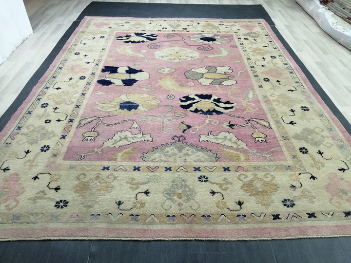 Beige Turkish Runner Rug 9' 2" x 11' 9" Hand-Knotted