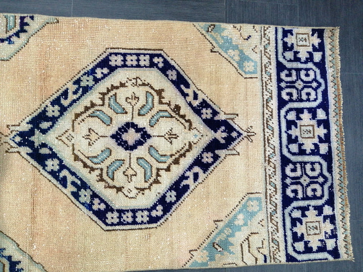 Beige Turkish Runner Rug 2' 6" x 6' 7" Hand-Knotted field