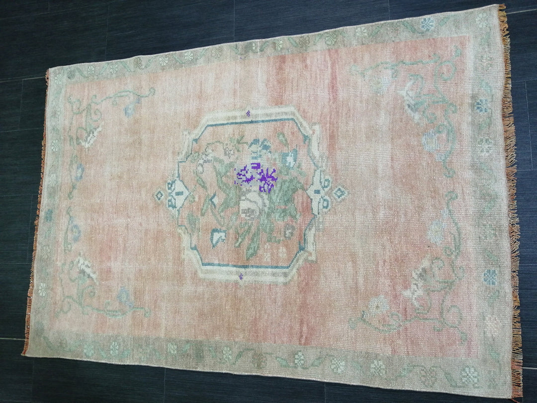 Beige Turkish Runner Rug 3' 5" x 5' Hand-Knotted field