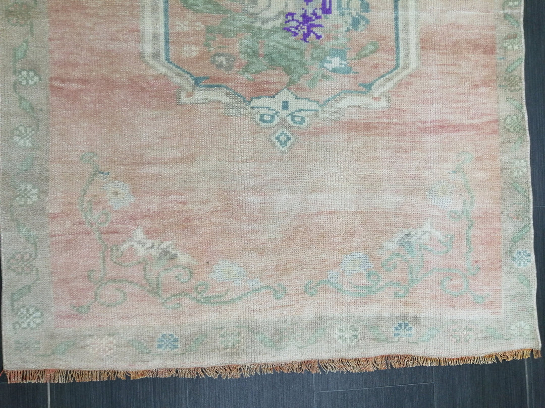 Beige Turkish Runner Rug 3' 5" x 5' Hand-Knotted reverse