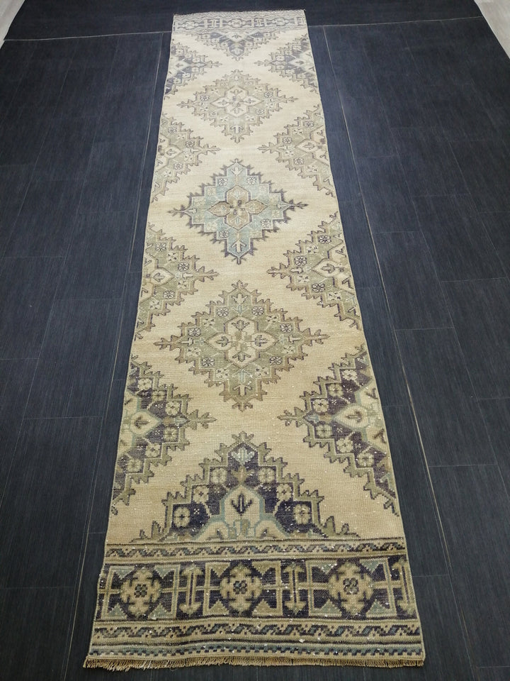 Beige Turkish Runner Rug 2' 8" x 11' 6" Hand-Knotted border