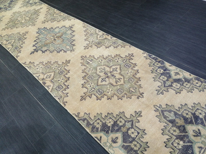Beige Turkish Runner Rug 2' 8" x 11' 6" Hand-Knotted reverse