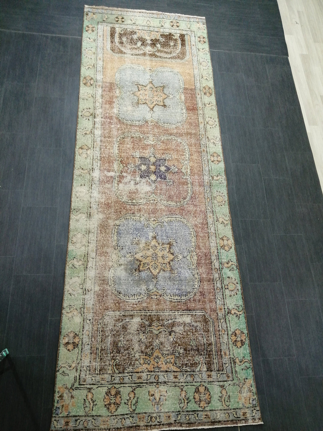 Beige Turkish Runner Rug 4' x 11' 8" Hand-Knotted | No. WR66789