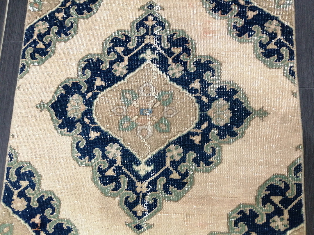 Navy Turkish Runner Rug 2' 7" x 14' 1" Hand-Knotted texture