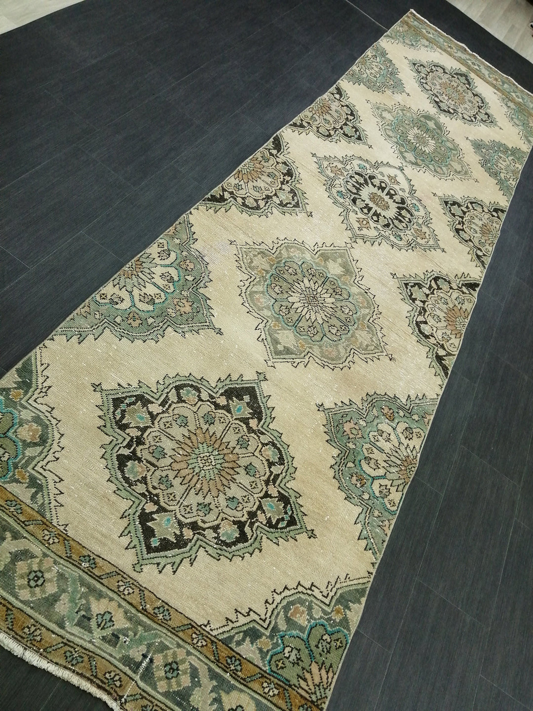 Beige Turkish Runner Rug 3' 6" x 12' 10" Hand-Knotted view