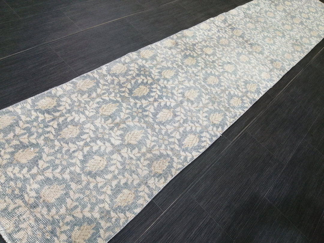 Tan Turkish Runner Rug 2' 1" x 10' 4" Hand-Knotted field