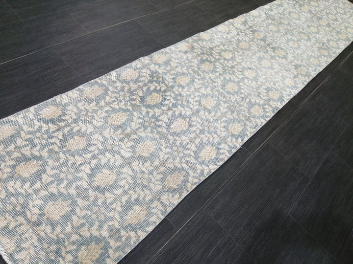 Tan Turkish Runner Rug 2' 1" x 10' 4" Hand-Knotted field