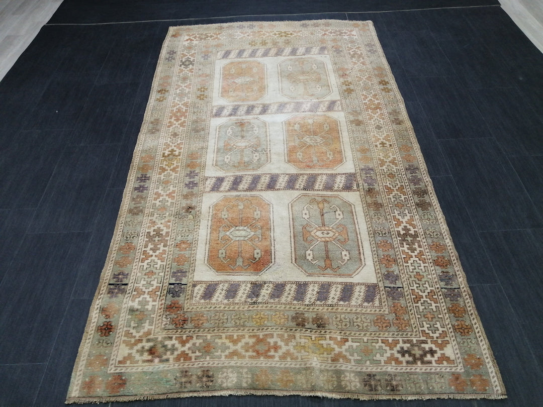 Beige Turkish Runner Rug 3' 11" x 7' 3" Hand-Knotted