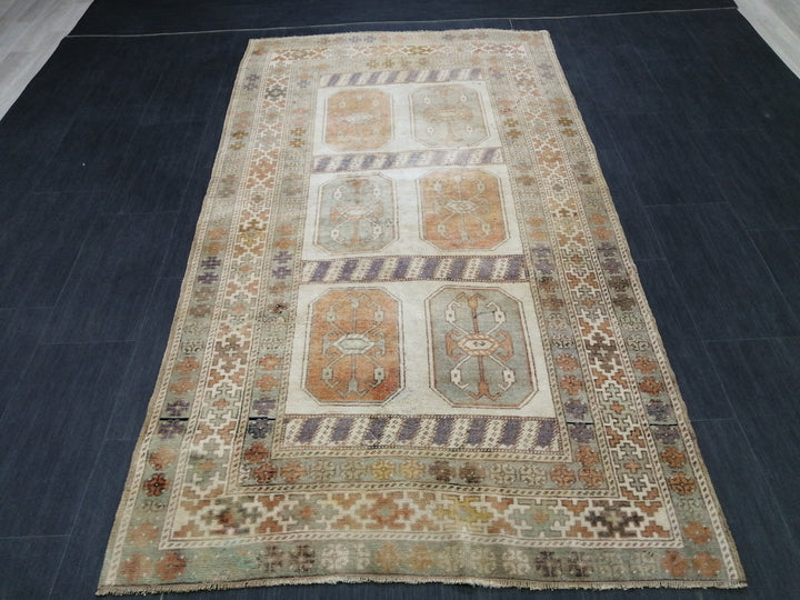 Beige Turkish Runner Rug 3' 11" x 7' 3" Hand-Knotted