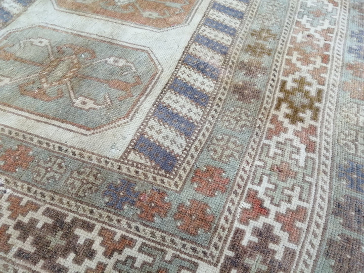 Beige Turkish Runner Rug 3' 11" x 7' 3" Hand-Knotted texture