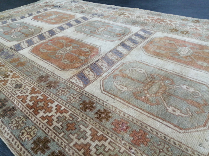 Beige Turkish Runner Rug 3' 11" x 7' 3" Hand-Knotted reverse