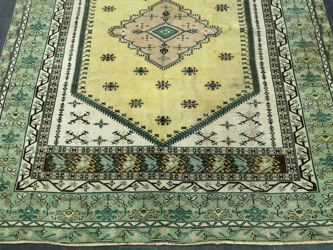 Green Turkish Runner Rug 7' 3" x 8' 8" Hand-Knotted | No. WR16743