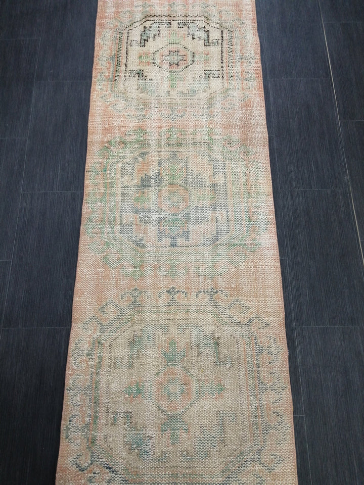 Beige Turkish Runner Rug 2' 2" x 11' 11" Hand-Knotted pattern