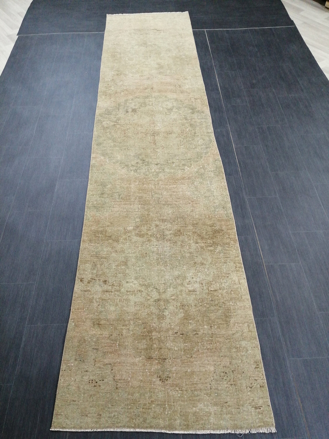 Tan Turkish Runner Rug 2' 11" x 13' 1" Hand-Knotted field