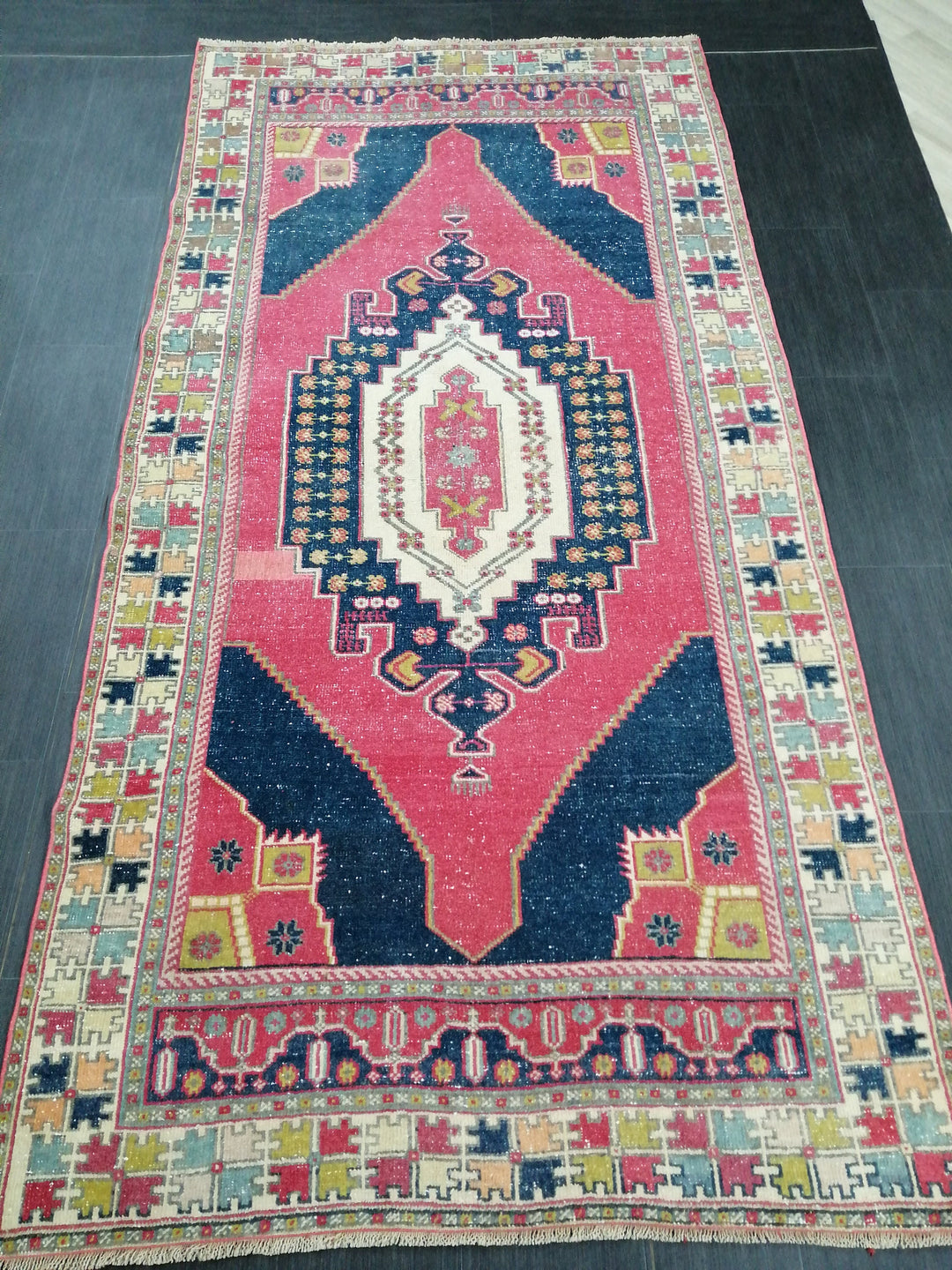 Blue Turkish Runner Rug 4' 8" x 9' 6" Hand-Knotted | No. WR63582