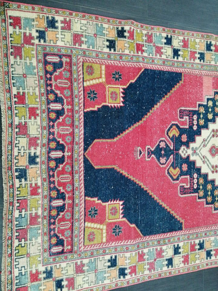 Blue Turkish Runner Rug 4' 8" x 9' 6" Hand-Knotted | No. WR63582