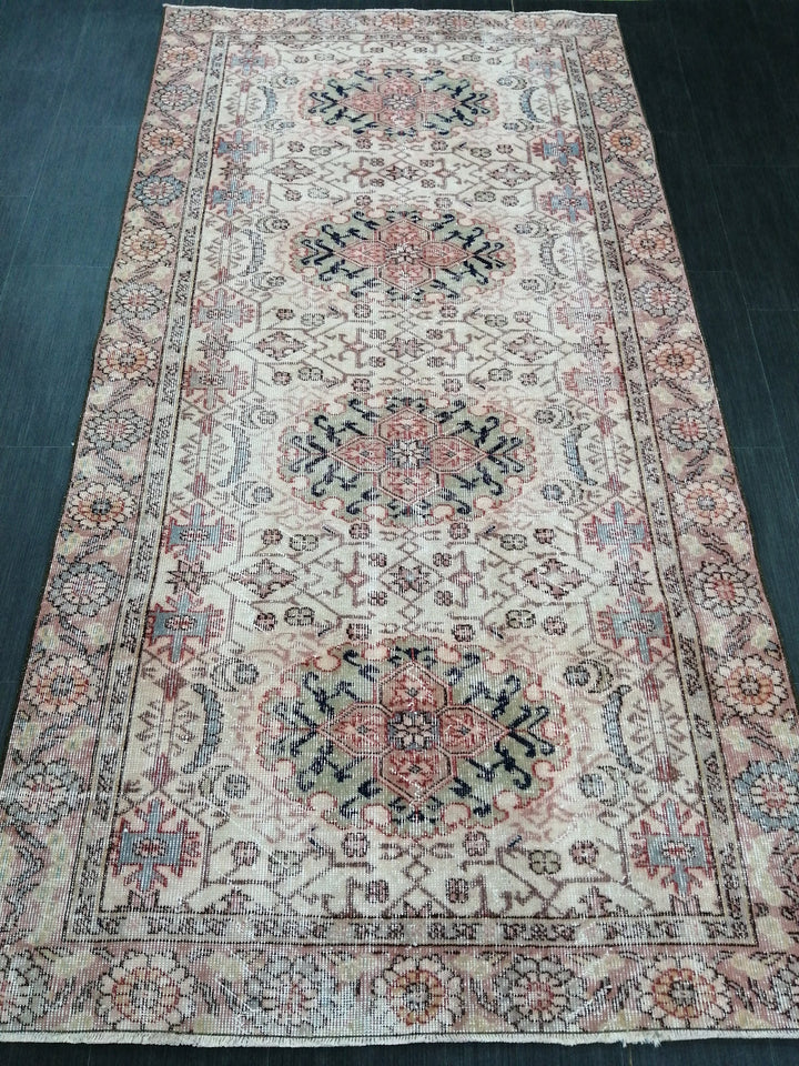 Beige Turkish Runner Rug 4' 4" x 8' 4" Hand-Knotted detail