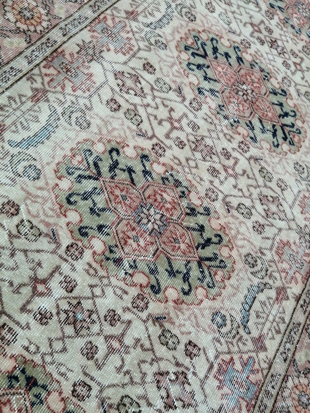 Beige Turkish Runner Rug 4' 4" x 8' 4" Hand-Knotted close-up
