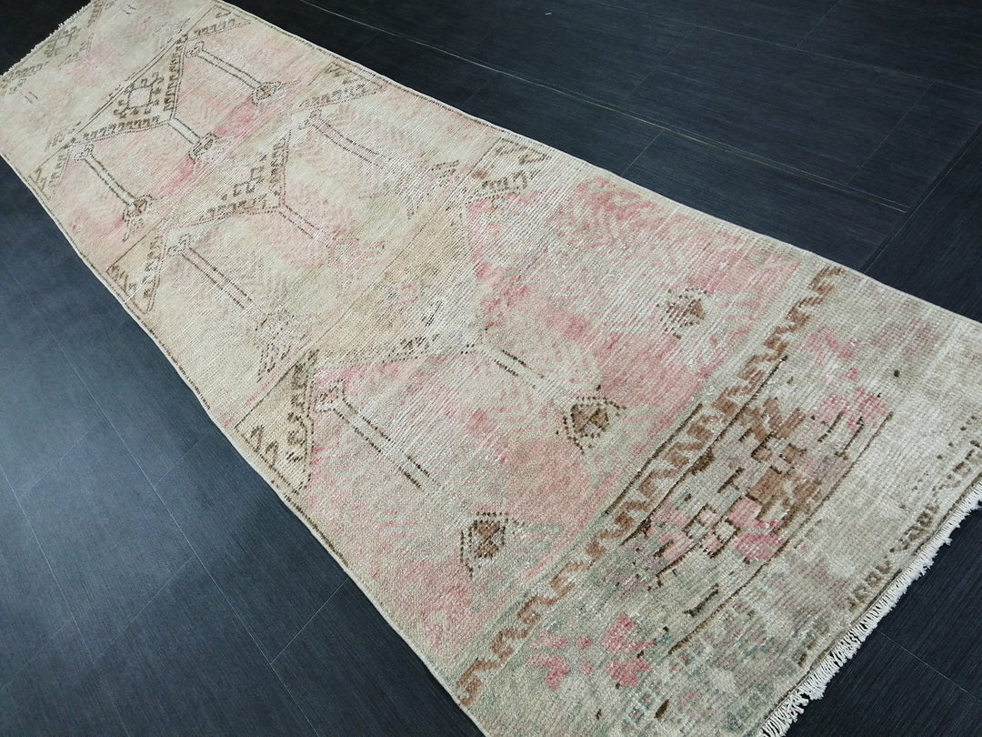 Beige Turkish Runner Rug 2' 10" x 10' 11" Hand-Knotted