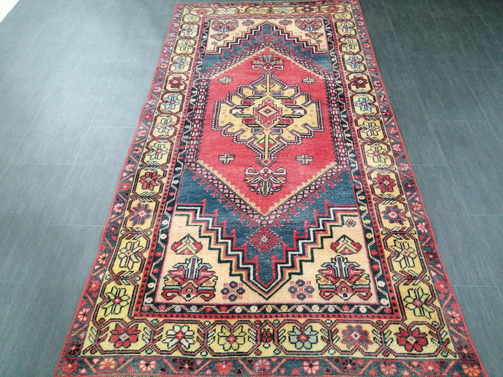 Rust Turkish Runner Rug 3' 7" x 6' 10" Hand-Knotted field